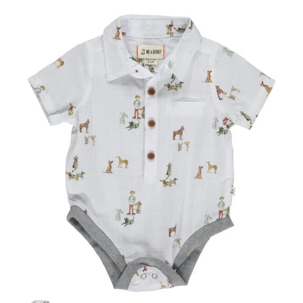 NWOT Me & Henry Henry Dog Print Romper 3-6 months